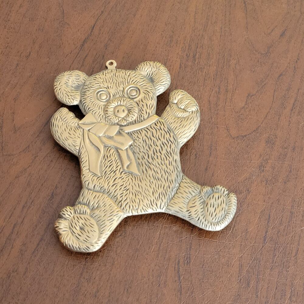 Vintage Brass Teddy Bear Trivet Wall Hanging Gold Tone